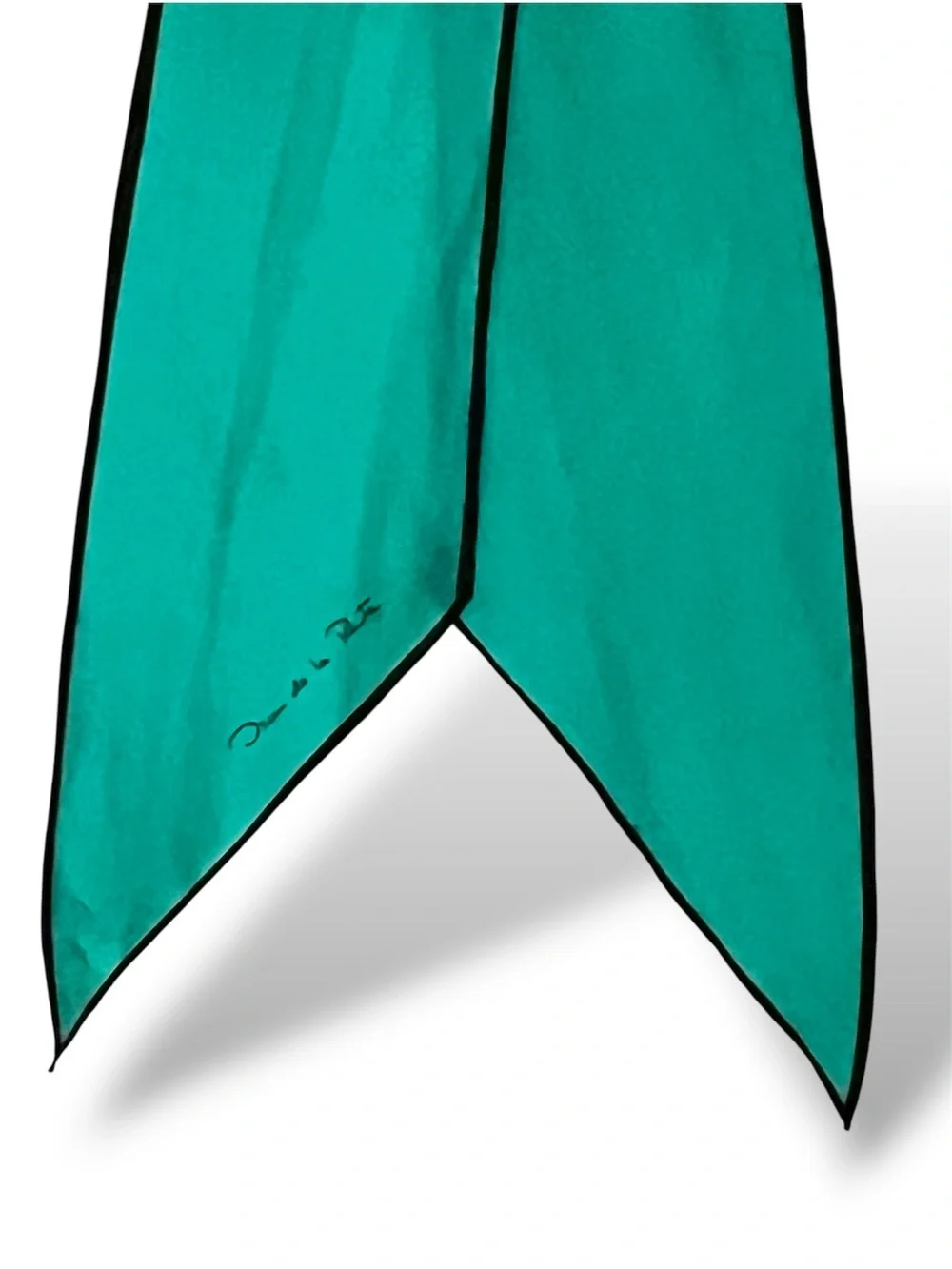 Oscar de la Renta Vintage Silk Teal Scarf with Black Trim and Signature